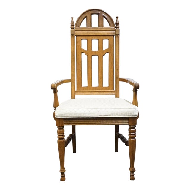 Bassett Furniture Centuria Collection Solid Pecan Mediterranean Style Dining Arm Chair 429-42-480 For Sale