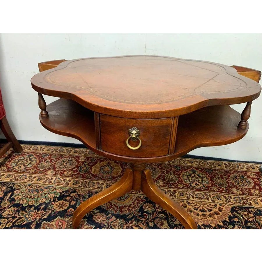 20th Century Vintage Leather Top Mahogany Clover Leaf Shaped