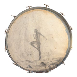 1920s Slingerland Art Deco Hand-Painted Bass Drum With Dancing Nymph & Spiderweb” For Sale