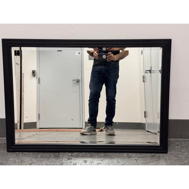 2010s Stanley Works Black Framed Beveled Wall Mirror For Sale - Image 5 of 12