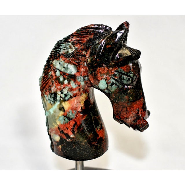 Natural Emerald Stone Horse Head Statue Splendid Hand Carved Gemstone For Sale - Image 9 of 10