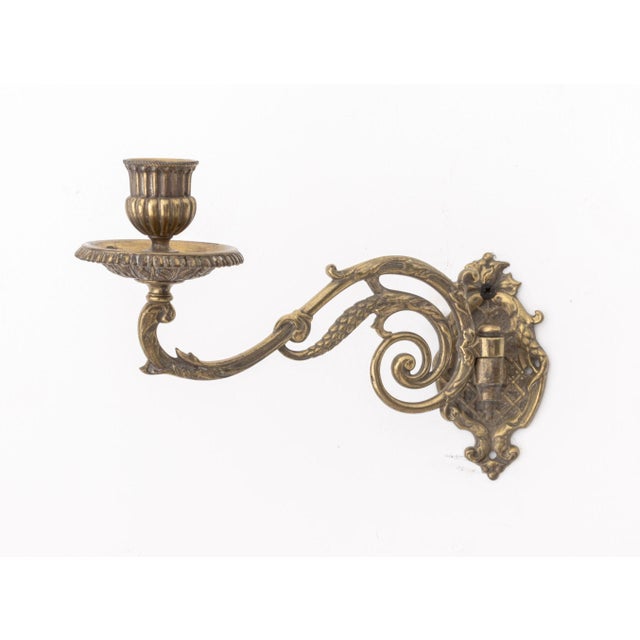 Traditional Pair of French Empire Style Brass Swing-Arm Wall Sconces For Sale - Image 3 of 9