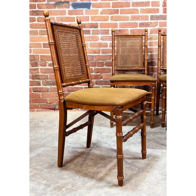 Chinoiserie Vintage Faux Bamboo Stakmore Folding Dining Chairs - Set of 8 For Sale - Image 3 of 12