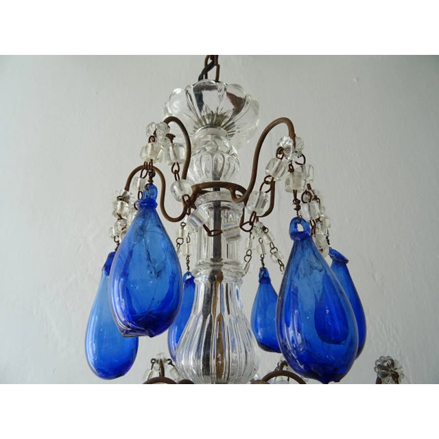 Italian Mouth Blown Cobalt Blue Murano Drops Crystal Swags Chandelier, C 1920 For Sale - Image 4 of 11