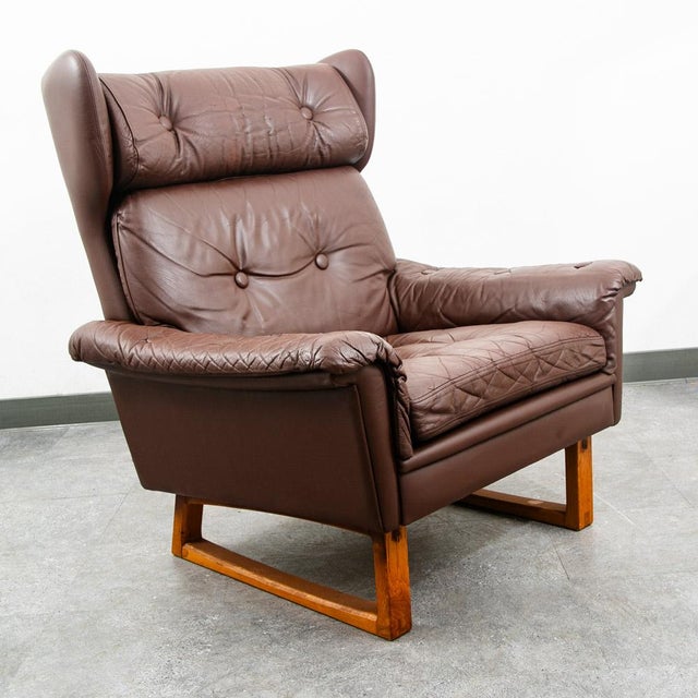 1960s Mid Century Danish Modern Lounge Chair Wingback Brown Leather High Back Armchair For Sale In Sacramento - Image 6 of 11