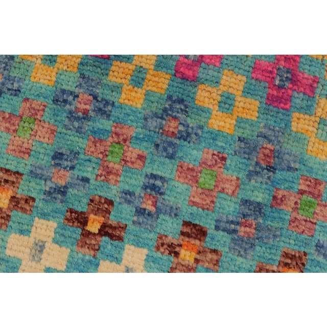 1990s Eclectic Balochi Blue/Orange Wool Rug - 4'10''x8'3'' For Sale - Image 5 of 11