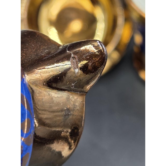 19th Century English Copper Lustreware Cobolt Blue Enamel Bands & Hand-Painterd Motifs 6 Piece Set For Sale - Image 13 of 18