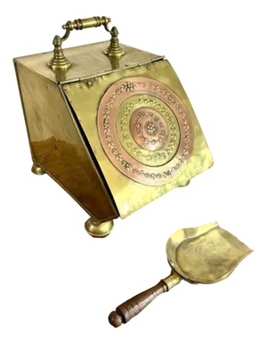Antique Victorian Brass and Copper Coal Box, 1880