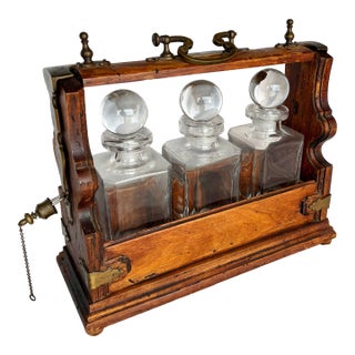 Early 20th Century English Oak Three Decanter Tantalus For Sale