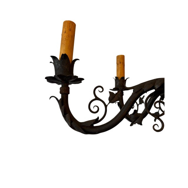 Metal Antique Hand Forged Iron Chadelier With Acanthus Leaves, Roses and Botanicals For Sale - Image 7 of 8
