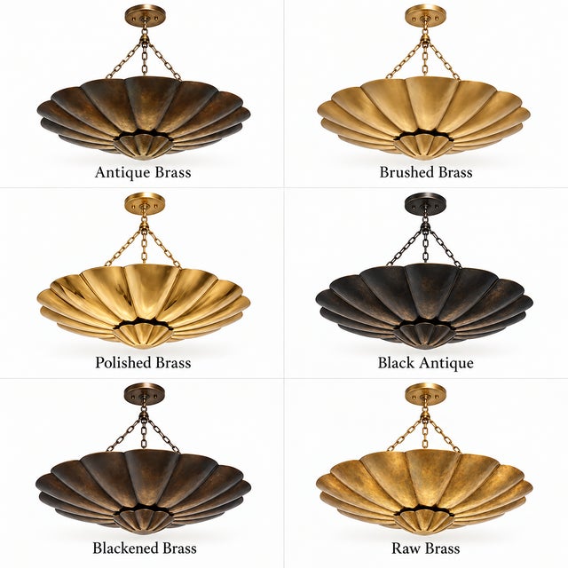 Flower Bowl Chandelier, Antique Brass Finish, Handmade Ceiling Light For Sale - Image 14 of 15