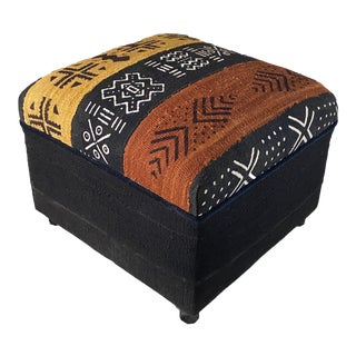 Custom Made Square Malian Mud Cloth Bogolan Textile Ottoman For Sale