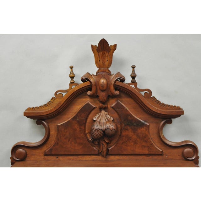 Antique Eastlake Victorian Carved Walnut Oval Mirror Sideboard Backsplash Shelf For Sale - Image 4 of 18