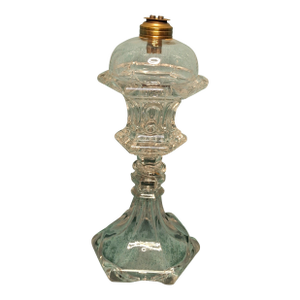 Antique Sandwich Flint Glass Whale Oil Lamp Ring & Oval Pattern Hex Base C. 1850