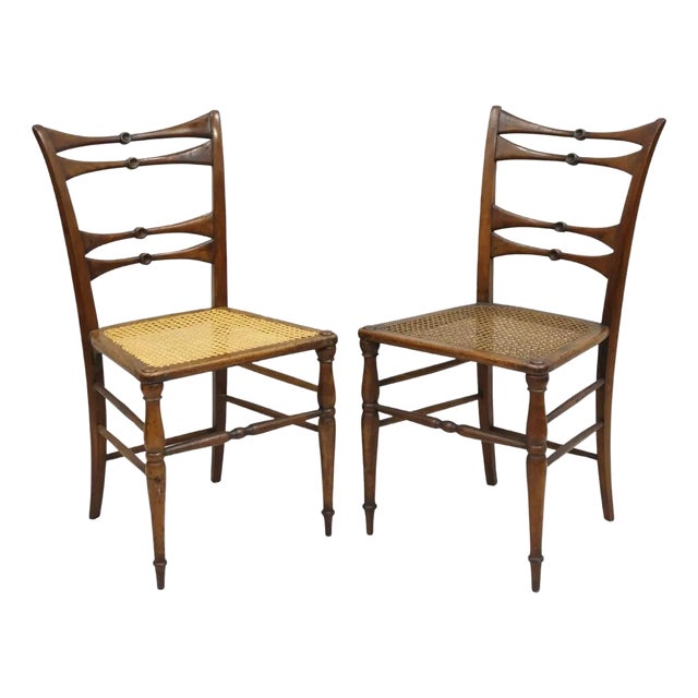 Mid 19th Century Antique Italian Biedermeier Arts & Crafts Walnut Bowtie Chiavari Side Chair Pair For Sale