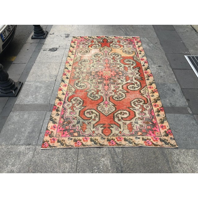 1960s Vintage Turkish Oushak Tribal Rug - 4′ × 7′ For Sale - Image 11 of 11