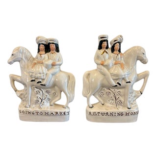 Antique Staffordshire Flat Back Figures on Horseback, 1890s, Set of 2 For Sale