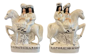 Antique Staffordshire Flat Back Figures on Horseback, 1890s, Set of 2