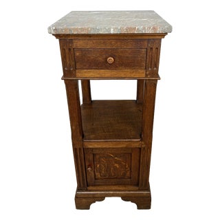 Antique French Oak Bedside Table with Marble Top For Sale
