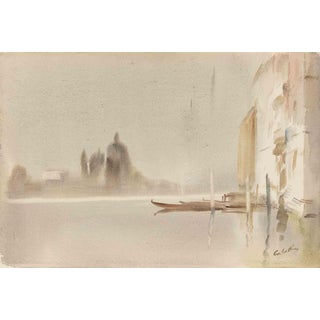 Carlo Ravagnan, View of Traghetto Salute, Venice, Watercolor, 1970s For Sale