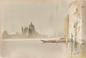 Carlo Ravagnan, View of Traghetto Salute, Venice, Watercolor, 1970s