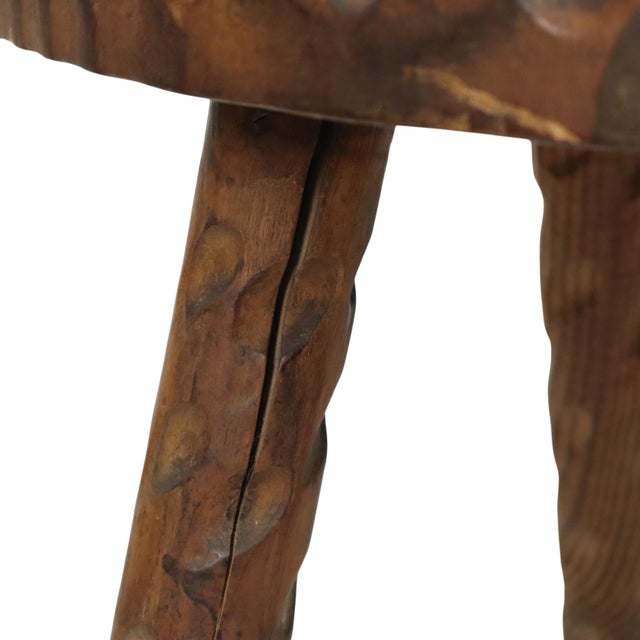 Brutalist Spanish Tripod Wooden Milk Stool For Sale - Image 5 of 15