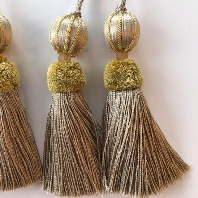 Pair of Satin Beaded Key Tassels in Antique Mineral Color With Cut Velvet Ruche For Sale - Image 11 of 13