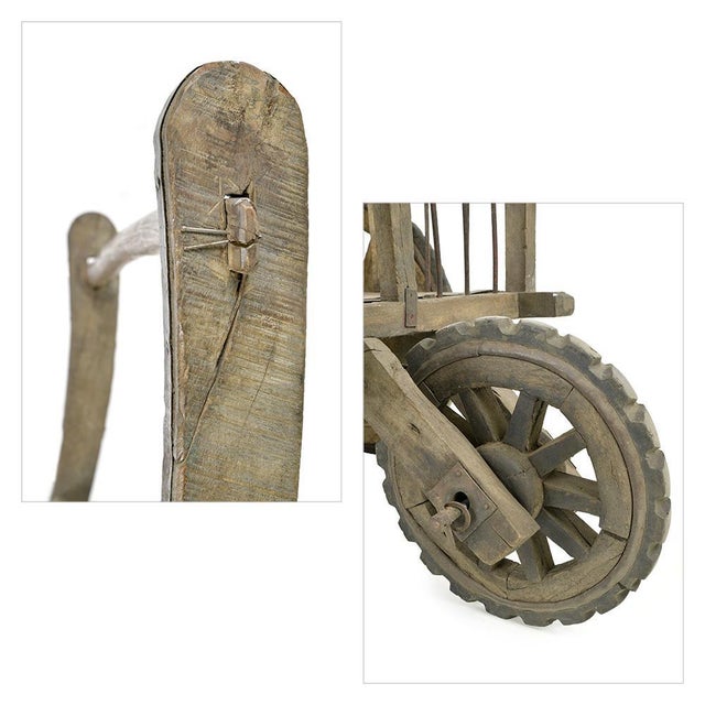Weathered Wooden Cart with Three Wheels For Sale - Image 5 of 8