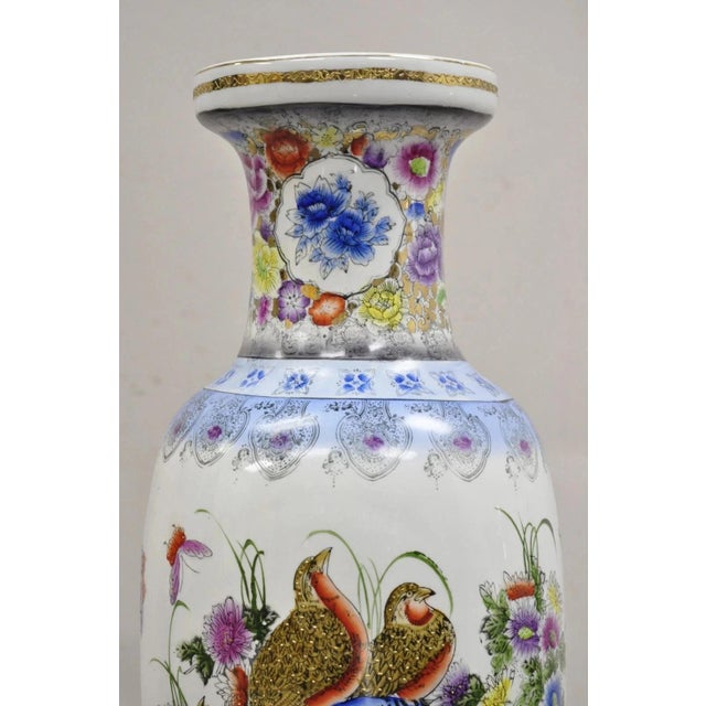 Chinoiserie Vintage Chinese Satsuma Style Hand Painted Quail Bird Flower Porcelain Vase For Sale - Image 3 of 12