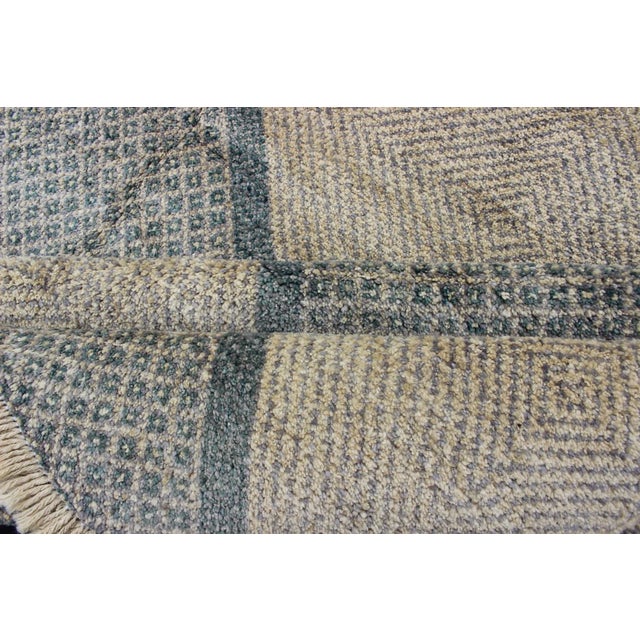 Large Gallery Rug in Modern Diamond Design in Blue-Green and Cream For Sale - Image 11 of 13