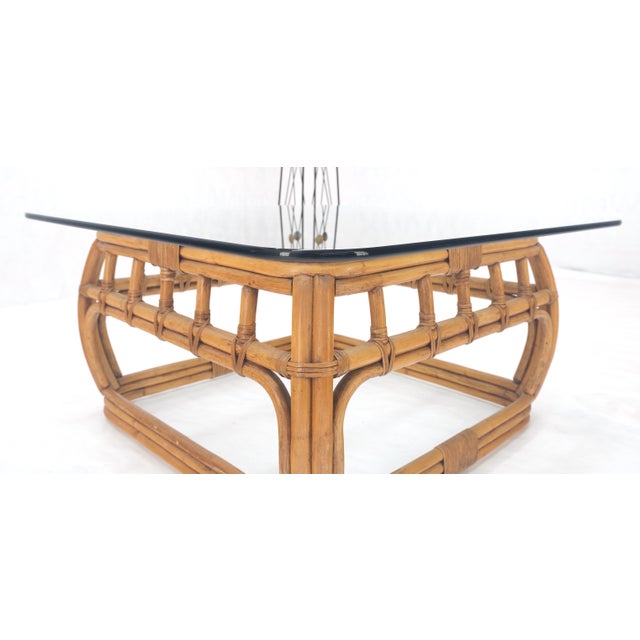 Ficks Reed Bamboo & Reed Square Glass Top Coffee Table c.1970s Mint! For Sale - Image 9 of 11
