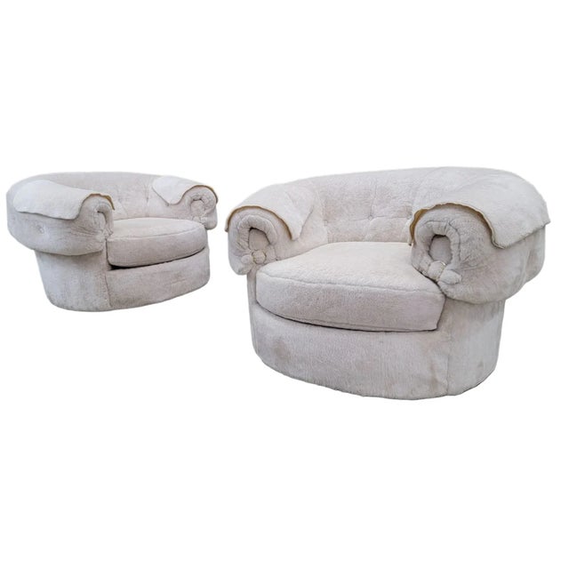 Cream Mid Century Modern Cream Teddy Bear 2 Lounge Chairs by Schweiger Industries For Sale - Image 8 of 10