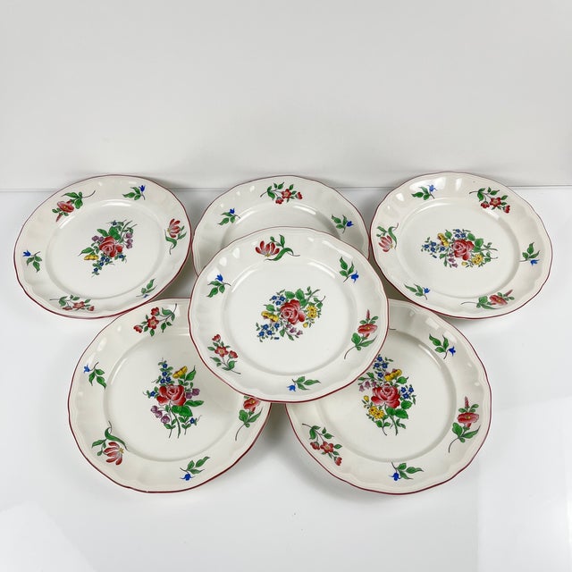 Ceramic KG Luneville Dessert Plates with Réverbère Pattern, 1950s, Set of 6 For Sale - Image 7 of 8