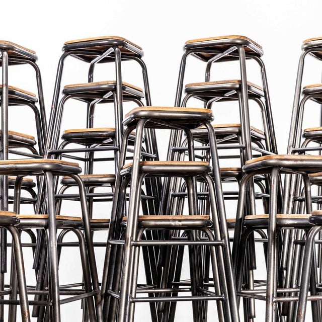1960’s Vintage Mullca Industrial French Stacking High Stools – Steel. In 1947 Robert Muller and Gaston Cavaillon created...