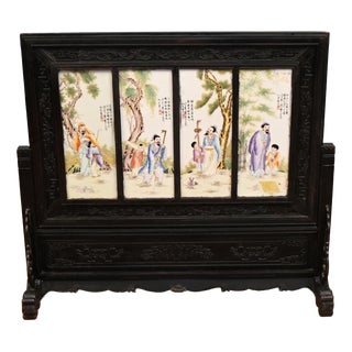 Large Japanese Meiji Porcelain Carved Screen Room Divider For Sale