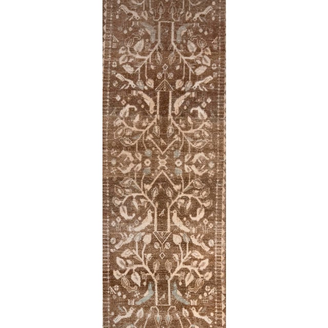 Textile Vintage Circa 1940 Taupe Malayer Pictorial Hand Knotted Runner With Birds Flying 3'7 X 9' For Sale - Image 7 of 7