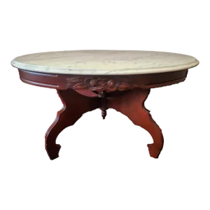 Late 20th Century Marble Top Coffee Table With Wooden Base and Cherry Embellishment