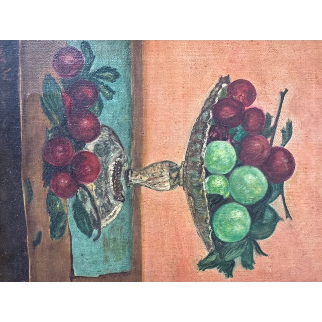 Wood 1973 Anne W. Still Life Fruit Bowl Oil on Canvas Paintings – A Pair For Sale - Image 7 of 9
