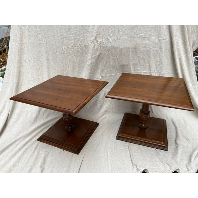 Square Wood Low Pedestal Tables a Pair For Sale - Image 4 of 12