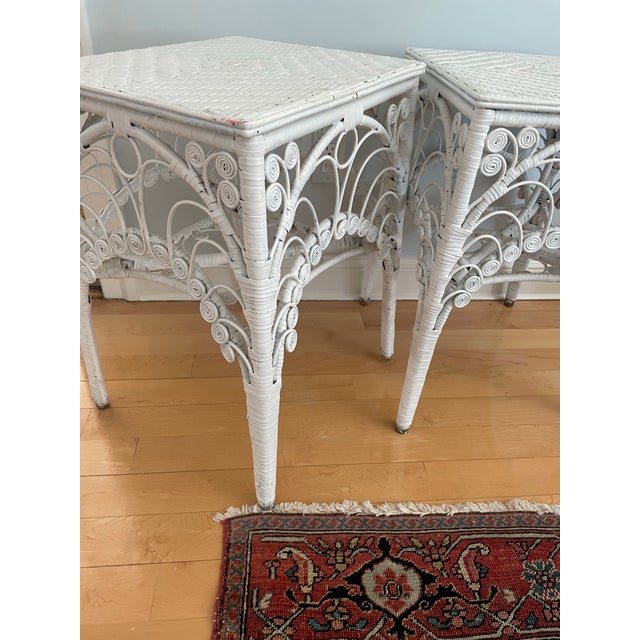 Pair of Vintage Fiddle Head Wicker Side Tables For Sale - Image 10 of 11