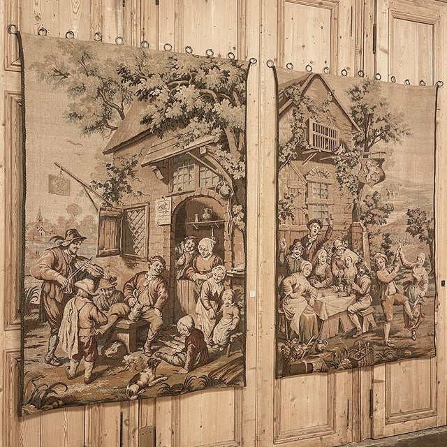 Rustic European Pair Antique Tapestries After David Teniers the Younger For Sale - Image 3 of 14