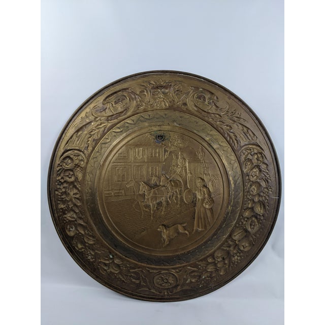 Vintage English Embossed Brass Wall Charger With Horse-Drawn Coach Scene, 23" For Sale - Image 14 of 15