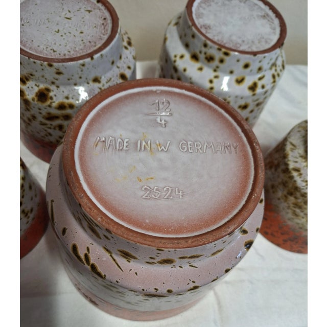 Vintage GermanCeramic Planters with Orange-Gray Speckled Decor, 1970s, Set of 5 For Sale - Image 6 of 7