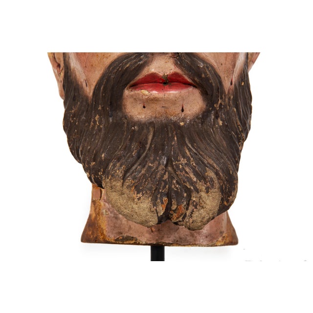 Brown Spanish Polychromed Carved Head of Christ as Ecce Homo, Early 18th Century For Sale - Image 8 of 18