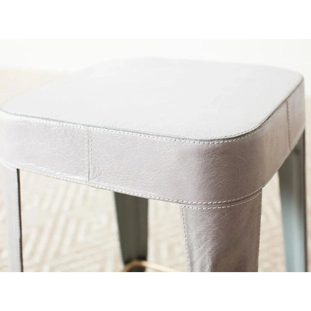 Modern Jamy Leather Gray Stool For Sale - Image 4 of 6