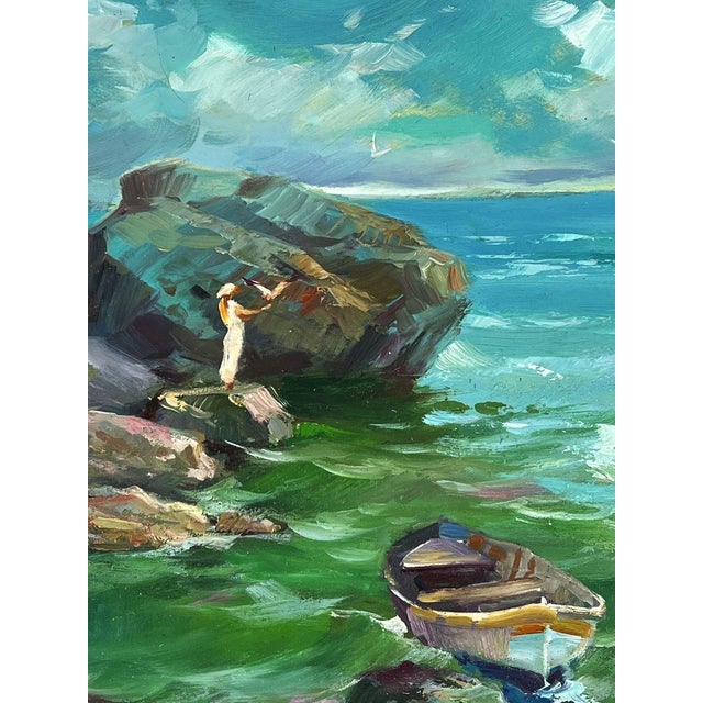 Oil Painting a Boat Is Moored on a Rocky Shore Yuriy Suprunchuk For Sale - Image 4 of 11