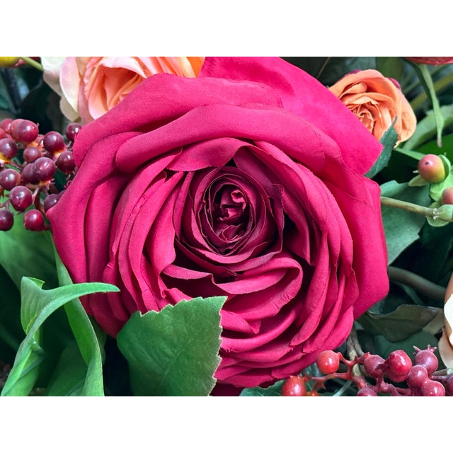 Red Classical Faux Rose + Fruit Floral Arrangement For Sale - Image 8 of 12