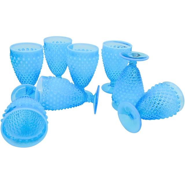 Mid 20th Century Mid 20th Century Blue Handblown French Opalescent Glasses- Set of 8 For Sale - Image 5 of 5