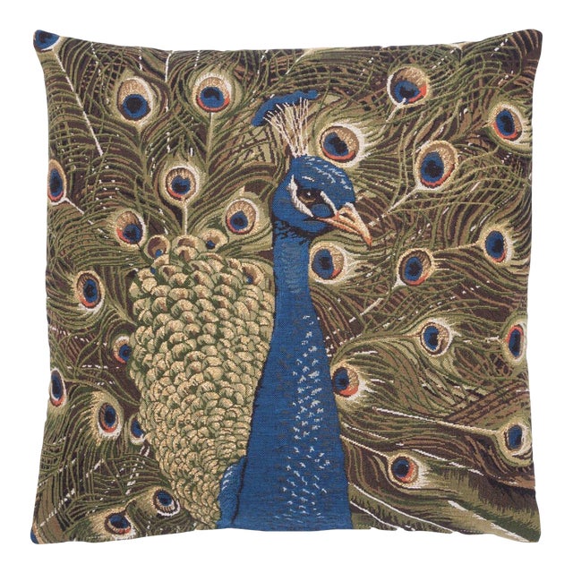 Peacock Tapestry Cushion With Feather Filler - 46x46cm (18"x18") For Sale