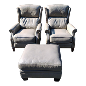 Elevate Your Living Space With This Exquisite Pair of Recliners & Matching Ottoman